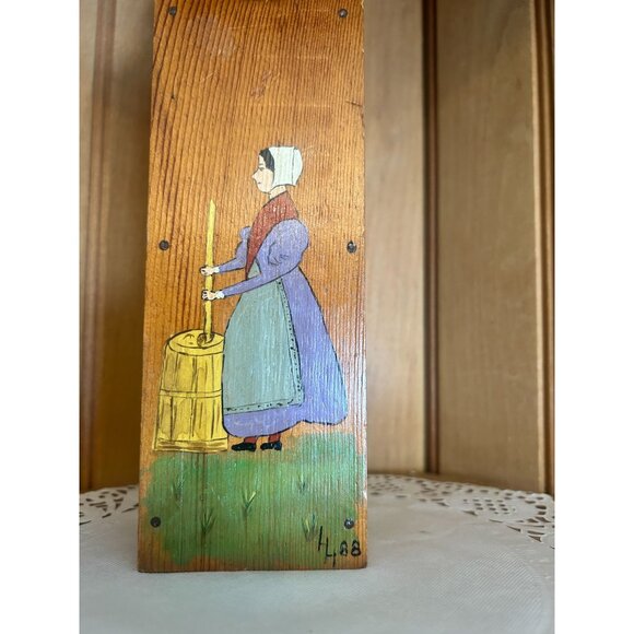Vintage Hand Painted Pennsylvania Dutch Folk Art Primitive Wood Fireplace Match - Picture 3 of 6
